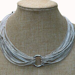 Multi-Strand Silver-Tone Chain Necklace With Polished Ring